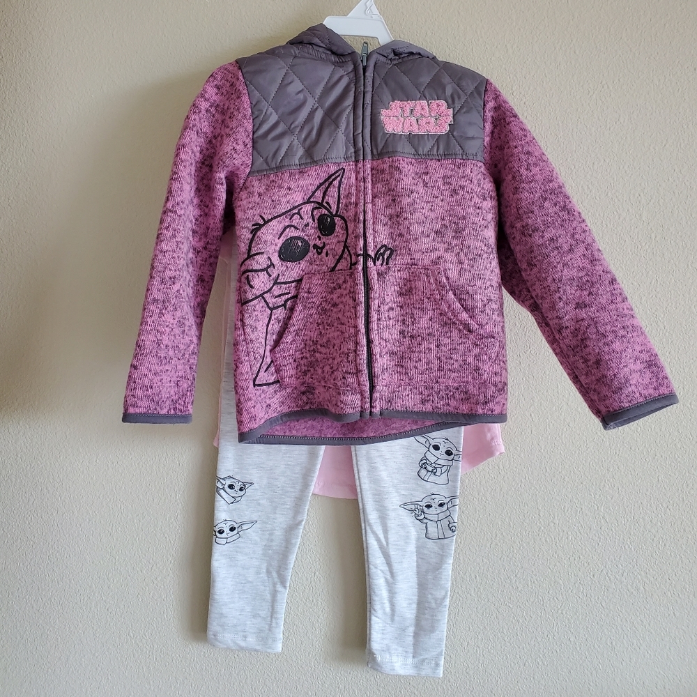 Girls Size 5 Star Wars Baby Yoda Jacket Outfit 3 Piece Set NEW